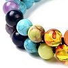 Round Synthetic Turquoise(Dyed) & Mixed Stone Braided Bead Bracelet for Girl Wome BJEW-JB06961-03-5