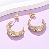 Brass Micro Pave Clear Cubic Zirconia C-Shaped with Rhombus Stud Earrings EJEW-B153-17G-02-2