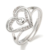 Heart with Letter Rack Plating Brass Micro Pave Clear Cubic Zirconia Adjustable Rings for Women RJEW-I105-01P-Q-1