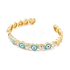 Heart Brass Pave Clear Cubic Zirconia Evil Eye Open Cuff Bangles with Enamel for Women BJEW-S147-06G-02-2