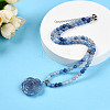 Natural Blue Aventurine(Dyed & Heated) 4.5mm Round Beaded Flower Pendant Necklaces NJEW-T016-04E-1