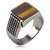 304 Stainless Steel with Natural Tiger Eye Finger Rings FS-WGC2D4C-08-1