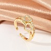 Hollow Double Heart Brass Micro Pave Clear Cubic Zirconia Open Cuff Rings for Women RJEW-G343-14G-1