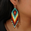 Square Pattern Glass Tassel Dangle Earrings HJ7780-3