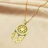 Woven Net/Web with Feather 304 Stainless Steel Pendant Necklaces for Women NJEW-G087-08G-1