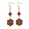 Natural Red Jasper & Carnelian and Shell Pearl Braided Dangle Earrings EJEW-MZ00789-02-3
