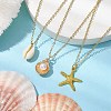 3Pcs Ocean Theme Natural Cowrie Shell & Alloy Starfish Pendants Necklaces NJEW-JN04787-2