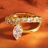 304 Stainless Steel Micro Pave Cubic Zirconia Cuff Open Rings for Women SA-CBAABBA-09C-G-1