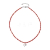 Glass Seed Beaded Alloy Heart with Wing Pendant Necklaces for Women NJEW-JN05008-4