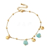 Summer Beach Nuggets Natural Amazonite & Ion Plating(IP) 304 Stainless Steel Charm Anklets for Women BJEW-P326-05D-G-1