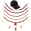 6Pcs 6 Styles Handmade Polymer Clay & CCB Plastic & Glass & Alloy Enamel Pendant Hat Chains HJEW-GA00089-1