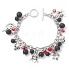 Halloween Natural Lava Rock and Glass Cable Chains Charm Bracelets BJEW-TA00476-1