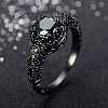Flat Round Brass Jet Rhinestone Finger Rings FS-WG232E0-02-1