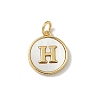 Brass Pave Natural Shell Flat Round with Letter Charms KK-Z115-13G-H-1