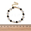 Round Brass & Cubic Zirconia & Glass Link Bracelets BJEW-D378-03G-5