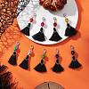 Dyed Synthetic Turquoise Halloween Skull & Polycotton Tassel Pendant Decorations HJEW-JM03899-2