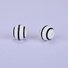 Printed Round with Stripe Pattern Silicone Focal Beads SI-JX0056A-139-1