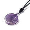 Natural Amethyst Flat Round with Hexagon Pendant Necklace with Nylon Cord for Women NJEW-P274-05-02-4