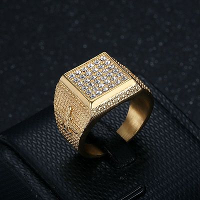 304 Stainless Steel Micro Pave Cubic Zirconia Finger Rings for Men FS-WG6EF44-04-1