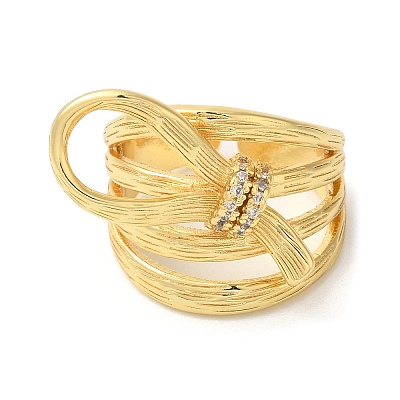 Bowknot Brass Micro Pave Cubic Zirconia Open Cuff Rings RJEW-U008-35G-1