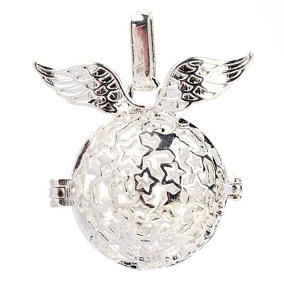 Rack Plating Brass Cage Pendants KK-S751-048S-1