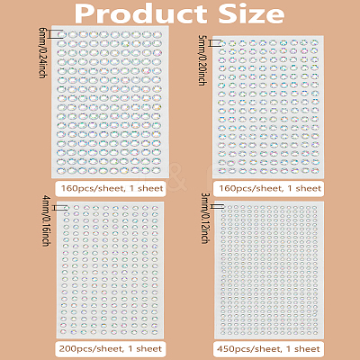 4 Sheets 4 Styles Faceted Half Round Transparent Acrylic Rhinestone Stickers DIY-LP0002-10-1