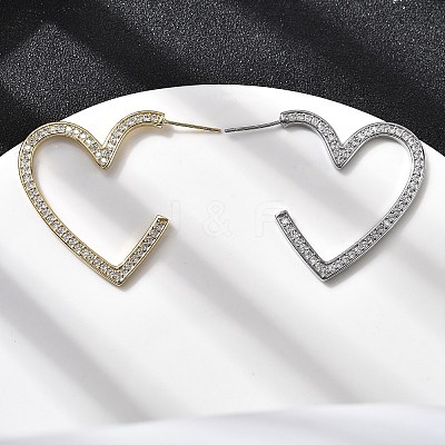 Heart Brass Micro Pave Cubic Zirconia Stud Earrings EJEW-F395-01A-1