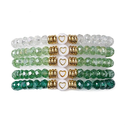 5Pcs Glass & Brass & Acrylic Beaded Stretch Bracelets Set BJEW-JB09677-04-1