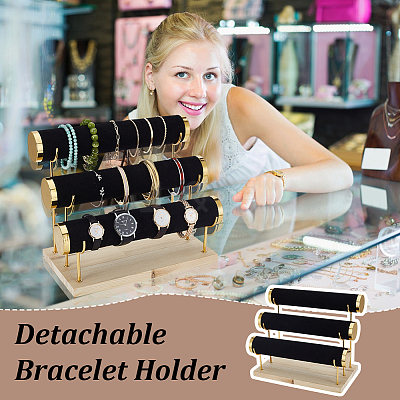 3-Tier T Bar Velvet Metal Bracelet Display Stands AJEW-WH0816-129G-B-1