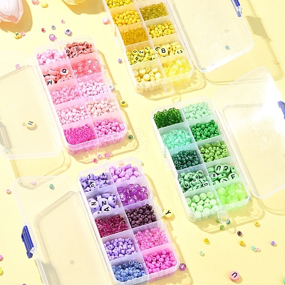 DIY Flat Round & Heart Acrylic & Glass Seed Beads Jewelry Making Findings Kits DIY-FS0006-43C-1