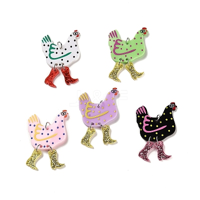 10Pcs 5 Colors Opaque Printed Acrylic Big Pendants SACR-FS0001-25-1