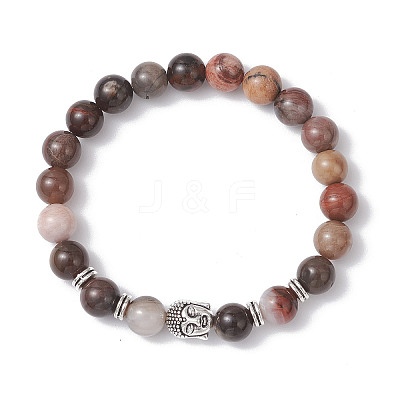 Natural Petrified Wood Round Stretch Bracelets BJEW-JB12610-01-1