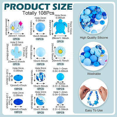 108Pcs Food Grade Eco-Friendly Silicone Beads SIL-TA0002-74-1