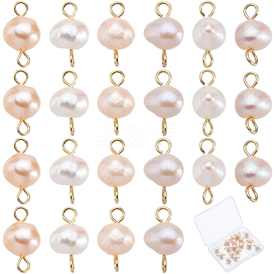 Natural Cultured Freshwater Pearl Potato Connector Charms PALLOY-SC00009-1