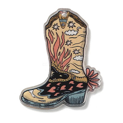 Wsetern Cowboy Theme Printed Acrylic Pendants OACR-H043-01K-1
