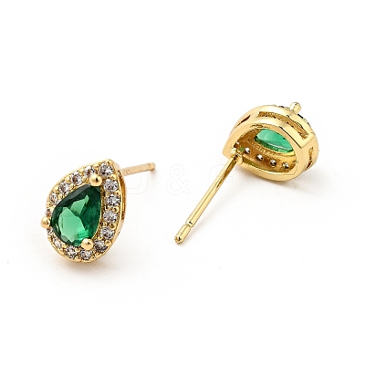 Green Cubic Zirconia Teardrop Stud Earrings EJEW-F288-20G-1