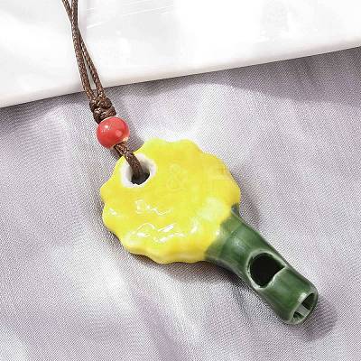 Adjustable Sunflower Porcelain Whistle Pendant Waxed Cord Necklaces for Women LS-FB-CBA68CE-01B-1