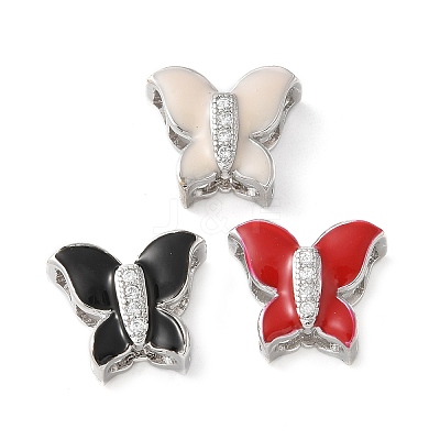 Brass Micro Pave Clear Cubic Zirconia Silde Charms KK-C086-02P-1