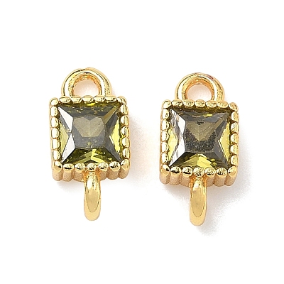 Brass Pave Cubic Zirconia Square Connector Charms KK-P348-12G-02-1
