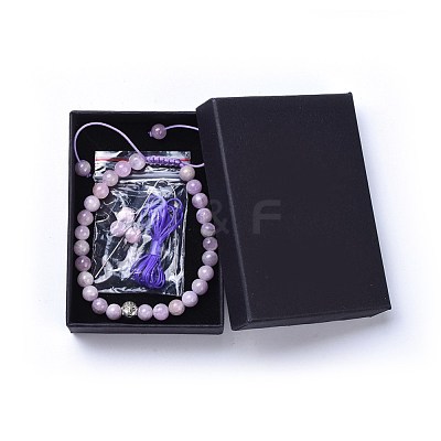 Natural Kunzite Braided Bead Bracelets BJEW-JB04243-01-1