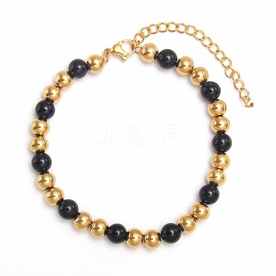 Simple Fashion Round 304 Stainless Steel Beaded Bracelets for Women UG2742-14-1