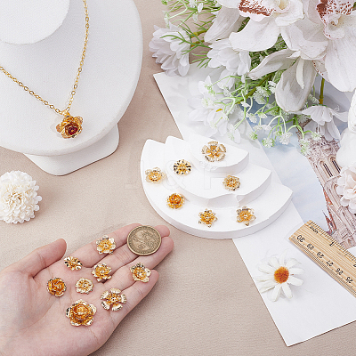 16Pcs 8 Styles Brass Bead Caps KK-BBC0023-52-1