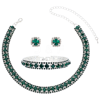 1Set Alloy Rhinestone Bracelets & Necklace & Stud Earring for Women SJEW-UN0001-12A-1