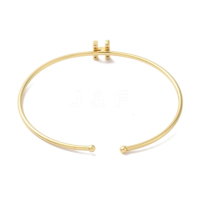 Rack Plating Brass Micro Pave Clear Cubic Zirconia Letter Open Cuff Bangles BJEW-A018-01G-H-1