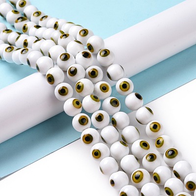 Handmade Evil Eye Lampwork Round Bead Strands LAMP-L055-10mm-32-1