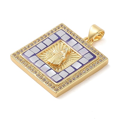 Brass & Shell & Clear Cubic Zirconia Pendants KK-I712-11G-01-1