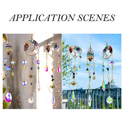 1Pc Wire Wrapped Alloy & Natural Mixed Stone Tree of Life Hanging Suncatchers HJEW-TA0001-46C-1