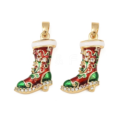 Christmas Brass Micro Pave Cubic Zirconia Enamel Pendants KK-B161-15G-02-1