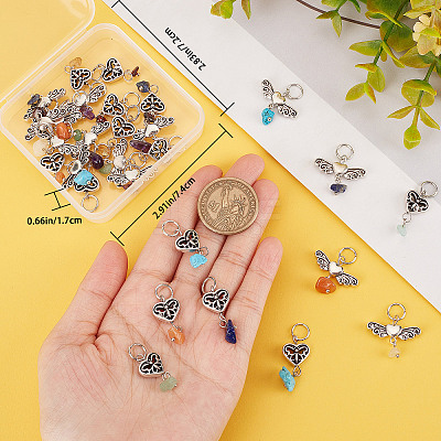 4 Sets 2 Styles Chakra Natural & Synthetic Mixed Stone Chips Alloy Pendants FIND-CN0001-40-1