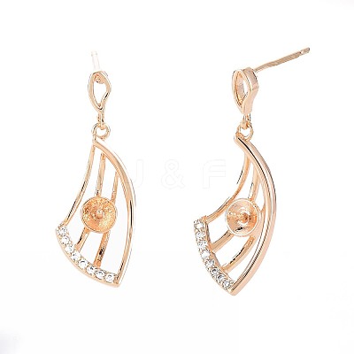 Brass Micro Pave Clear Cubic Zirconia Stud Earring Findings KK-S364-130-1